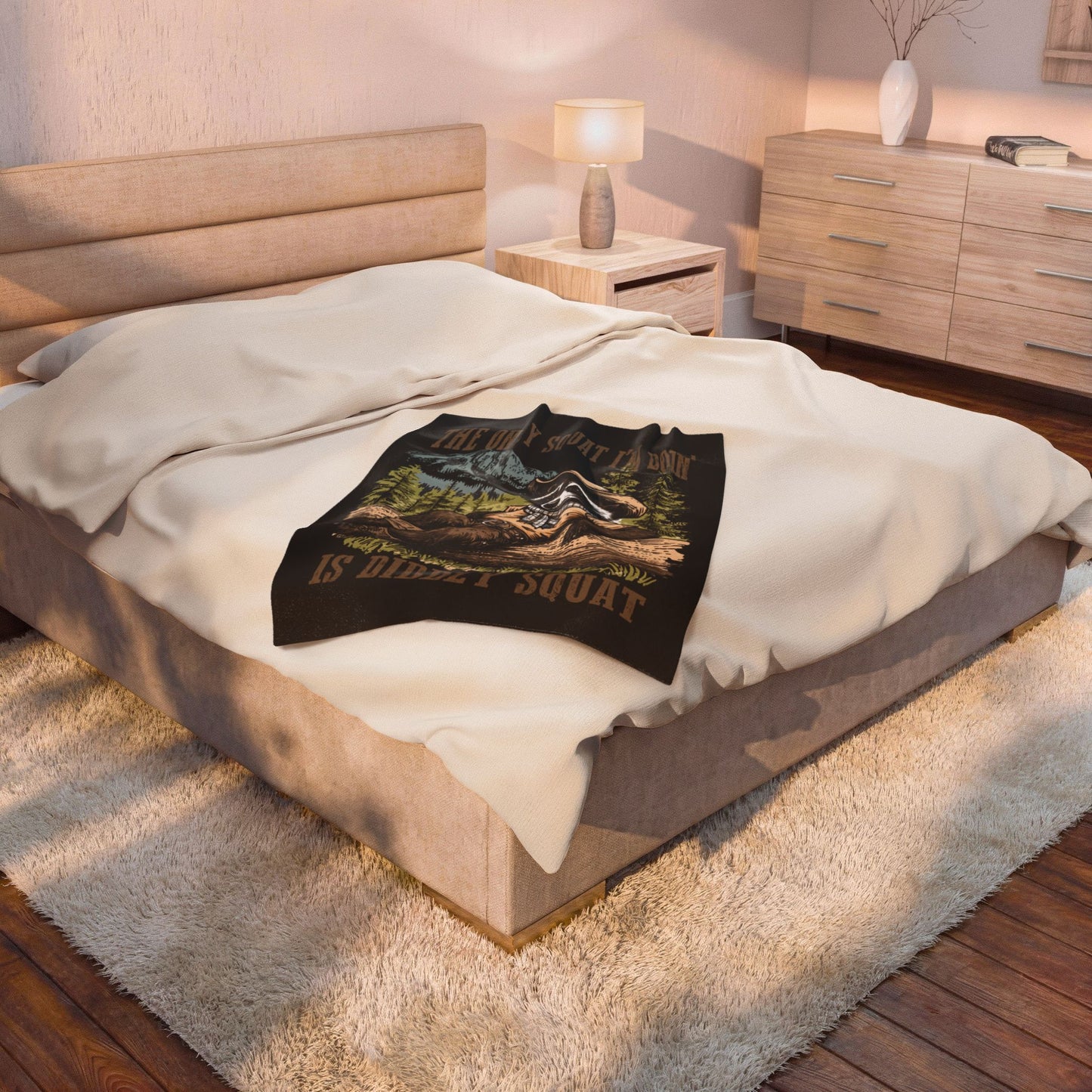 Velveteen Plush Blanket — "The Only Squat I'd Do Is Diddly Squat" Raccoon Cowboy Throw