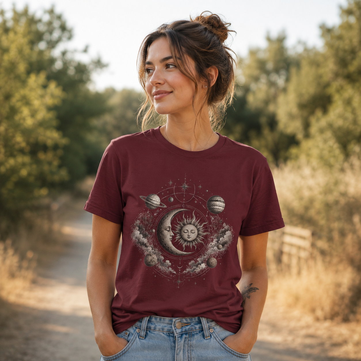 Celestial Sun & Moon Tee — Vintage Astrology Graphic T-Shirt