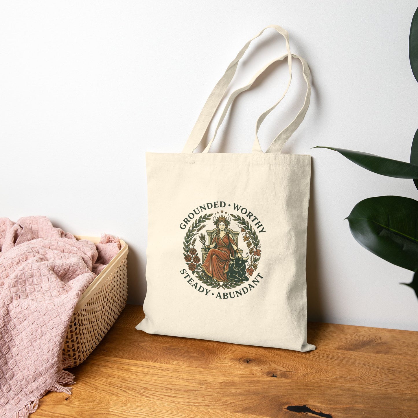 Canvas Tote Bag — 'Grounded • Worthy • Steady • Abundant'- Taurus