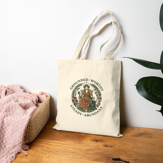 Canvas Tote Bag — 'Grounded • Worthy • Steady • Abundant'- Taurus
