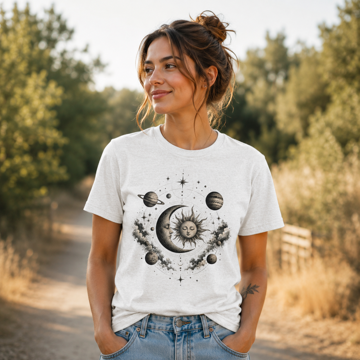 Celestial Sun & Moon Tee — Vintage Astrology Graphic T-Shirt