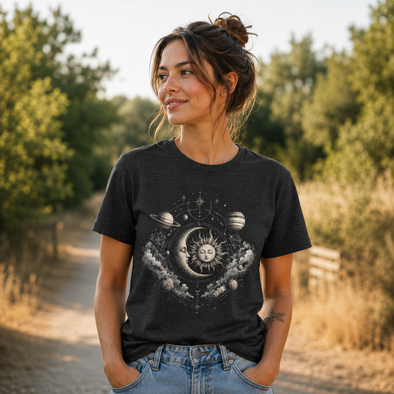 Celestial Sun & Moon Tee — Vintage Astrology Graphic T-Shirt