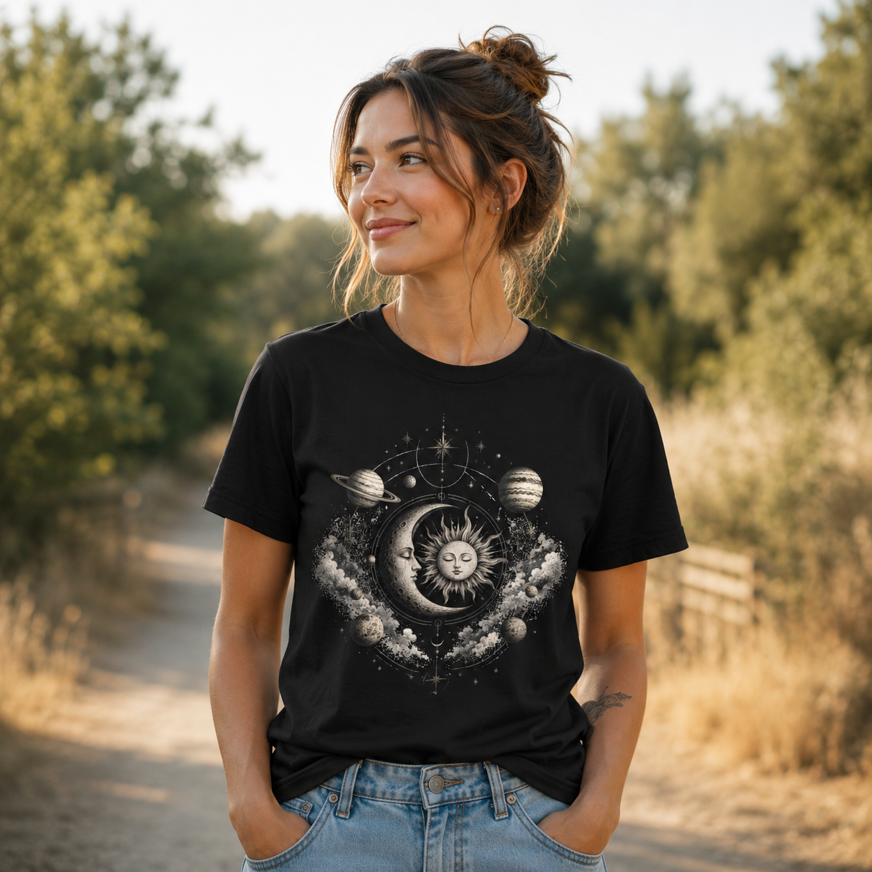 Celestial Sun & Moon Tee — Vintage Astrology Graphic T-Shirt