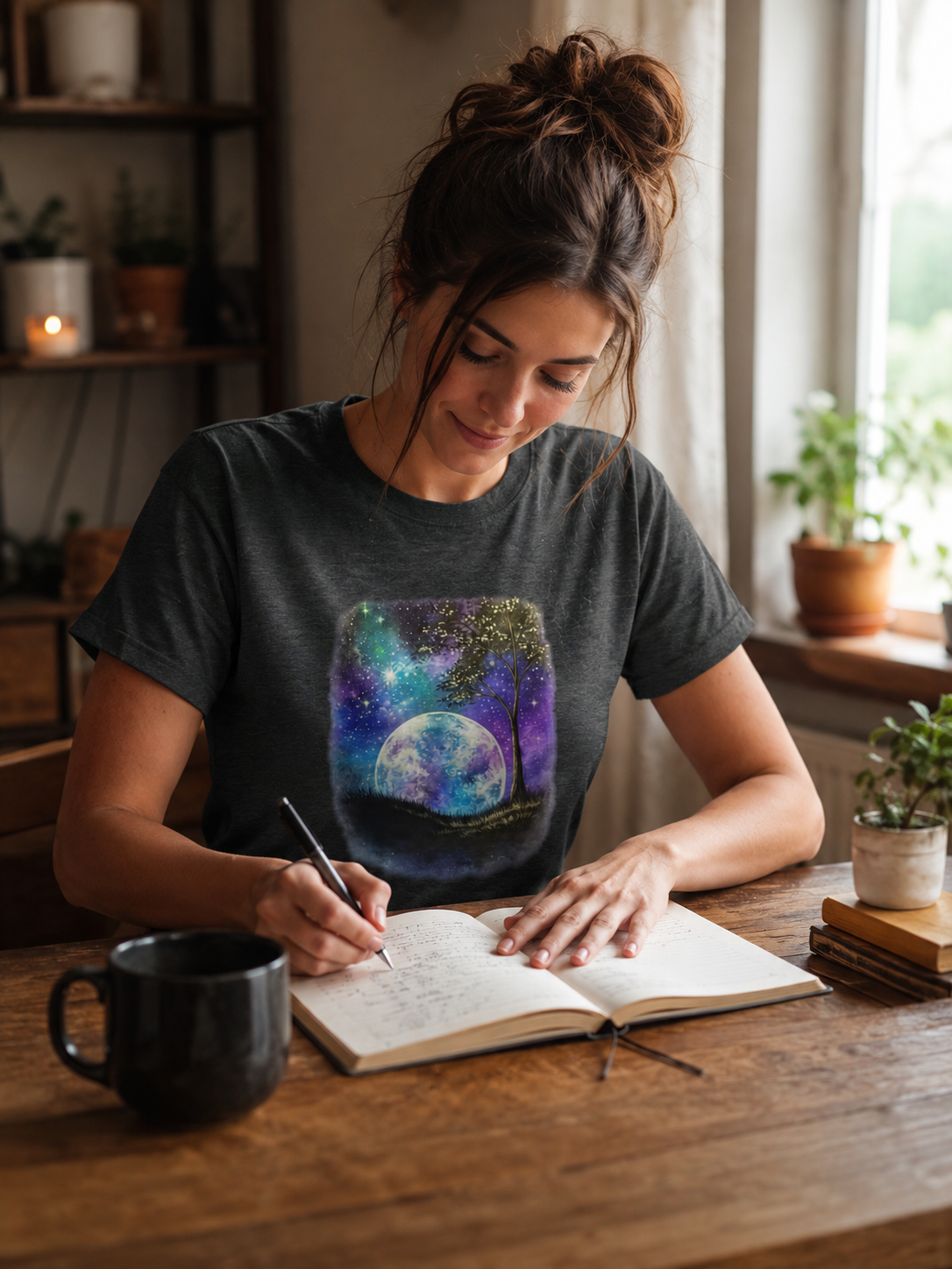 Tri Blend Galaxy Moon Women's Tee — Cosmic Night Sky Graphic