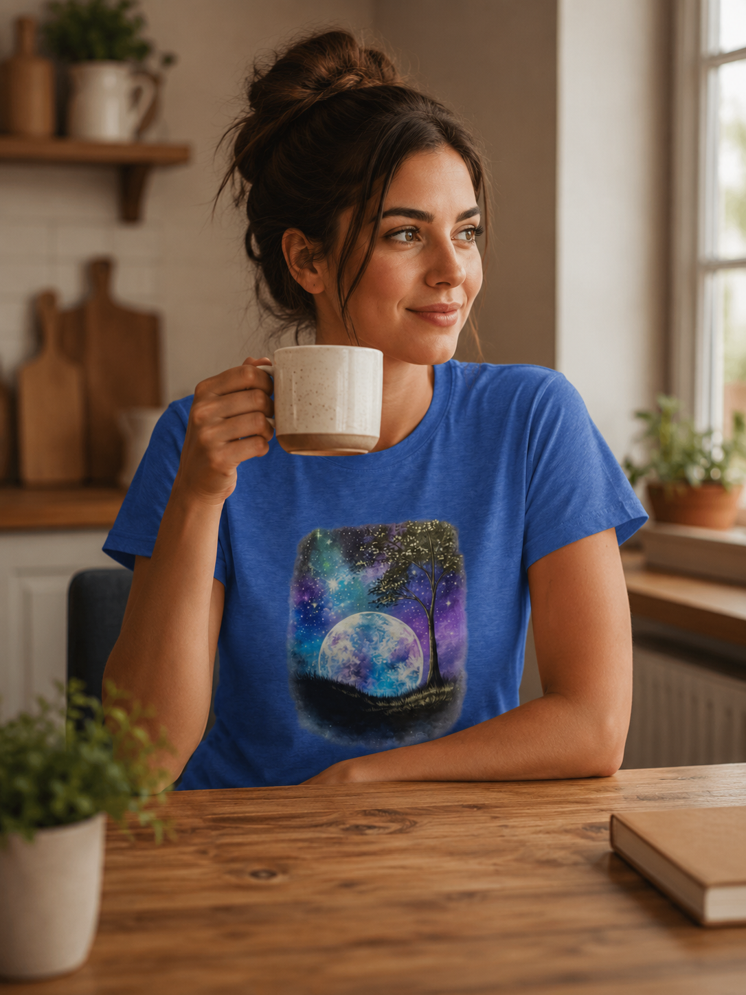 Tri Blend Galaxy Moon Women's Tee — Cosmic Night Sky Graphic