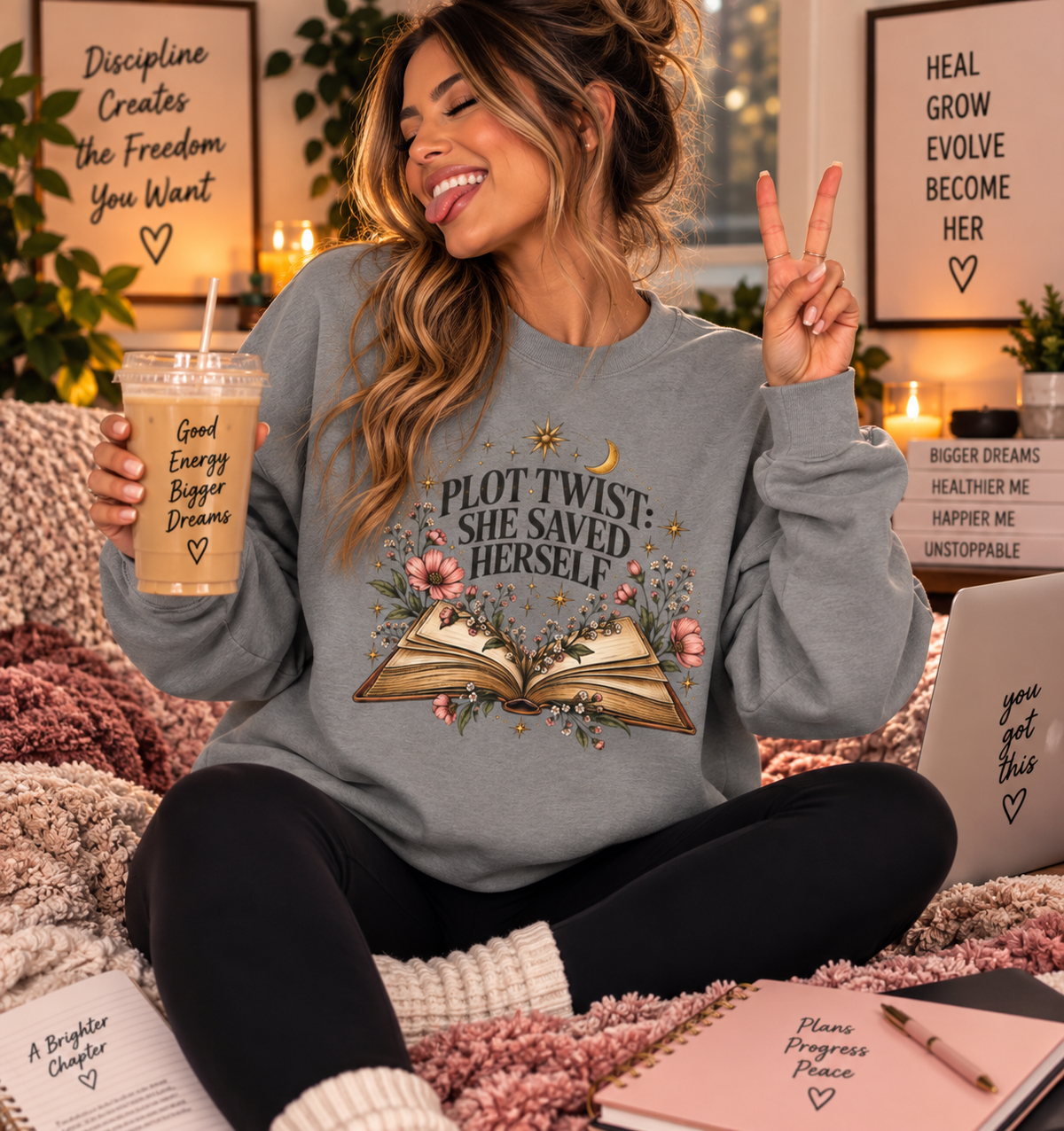 Plot Twist: She Saved Herself Crewneck Sweatshirt ✨🌸
