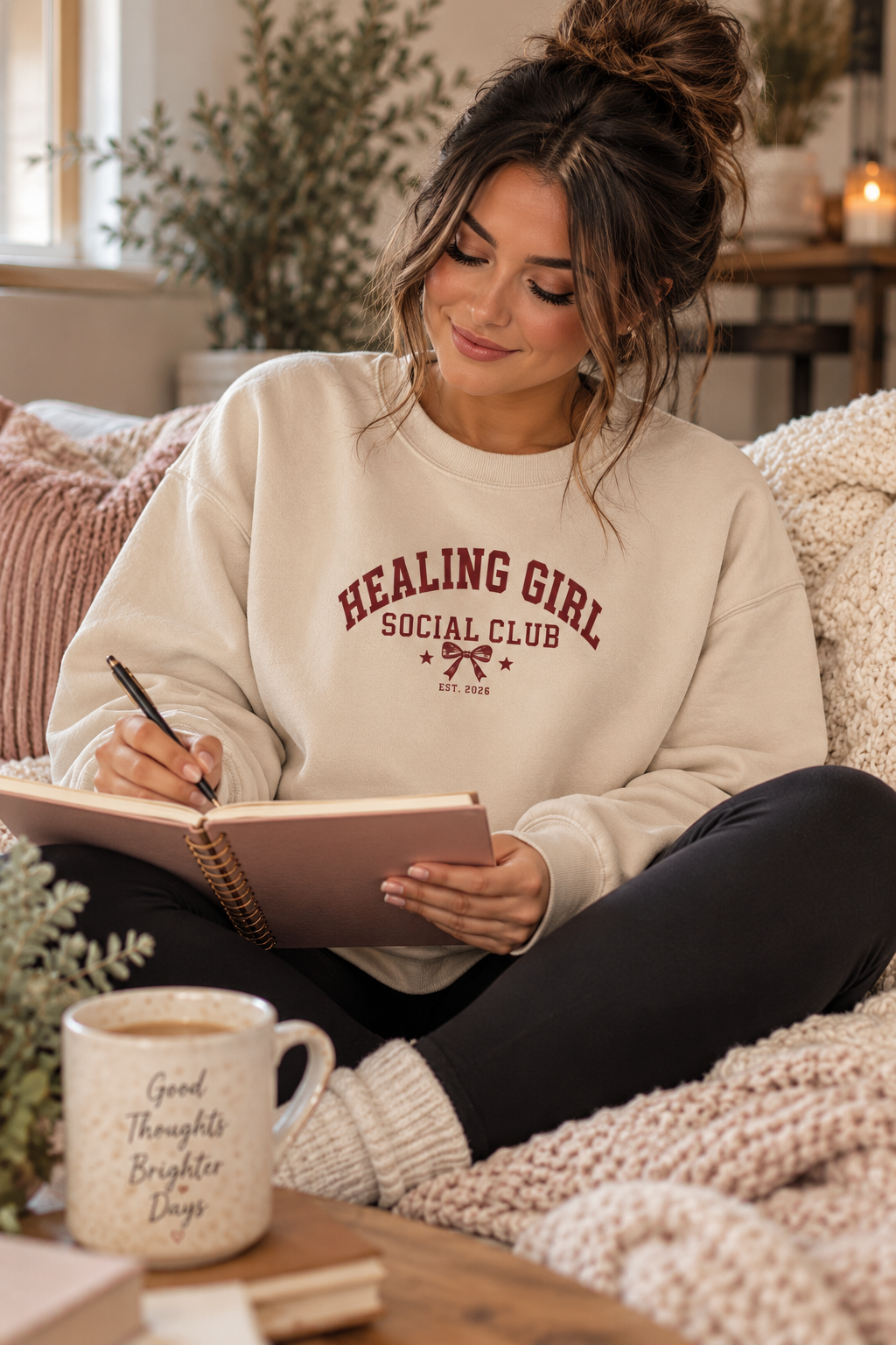 🤎 Healing Girl Social Club™-  Crewneck Cozy Comfort for Your Healing Era