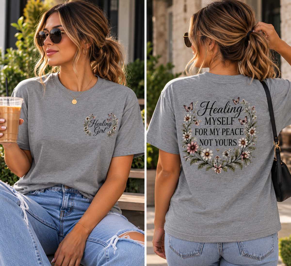 Healing Myself for My Peace™ Floral Tee — Healing Girl Graphic Shirt