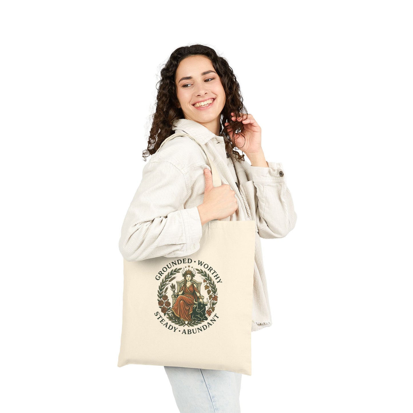 Canvas Tote Bag — 'Grounded • Worthy • Steady • Abundant'- Taurus